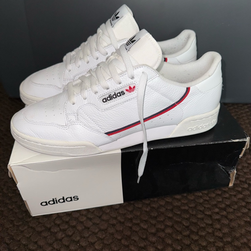 Adidas White and Red Low-Top Athletic Sneakers